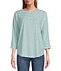 Color:Crystal Blue - Image 1 - Textured Knit Crew Neck 3/4 Dolman Sleeve High-Low Top