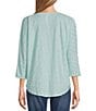Color:Crystal Blue - Image 2 - Textured Knit Crew Neck 3/4 Dolman Sleeve High-Low Top