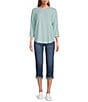 Color:Crystal Blue - Image 3 - Textured Knit Crew Neck 3/4 Dolman Sleeve High-Low Top