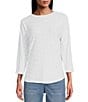 Color:White - Image 1 - Textured Knit Crew Neck 3/4 Dolman Sleeve High-Low Top
