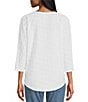 Color:White - Image 2 - Textured Knit Crew Neck 3/4 Dolman Sleeve High-Low Top