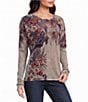 Leo & Nicole Waffle Knit Floral Printed Crew Neck Long Sleeve Top - Image 1