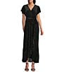 Leslie Fay Burnout Short Flutter Sleeve Ruffle Faux Wrap Dress, Color:Black - Image 1