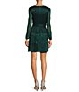 Color:Hunter - Image 2 - Crinkle Lurex Long Sleeve Self-Tie Belt Surplice V-Neck Tiered Fit and Flare Ruffle Dress