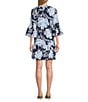 Leslie Fay Floral Print 3/4 Flounce Sleeve Button Front A-Line Dress, Color:Navy/White - Image 2
