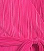 Color:Hot Pink - Image 3 - Long Sleeve V-Neck Self Tie Belt Faux Wrap Knee Length Dress