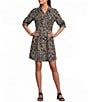 Leslie Fay Pleated Bodice Elbow Length Sleeve V-Neck Dress - Image 1