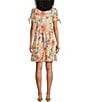 Color:Cream/Multi - Image 2 - Short Sleeve Collar Neck Printed Fit And Flare Dress