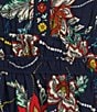 Color:Navy/Poppy - Image 3 - Short Sleeve Split V-Neck Floral Fit and Flare Dress