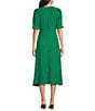 Color:Green - Image 2 - Short Sleeve V-Neck Empire Waist Midi Dress