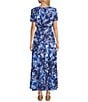 Leslie Fay Split V-Neck Short Sleeve Floral Print Maxi Dress, Color:Navy/Blue - Image 2
