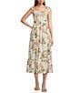 Leslie Fay Square Neck Sleeveless Tie Strap Flounce Skirt Midi Dress, Color:Coral/White - Image 1