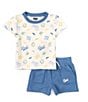 Color:Oatmeal - Image 1 - Levi's® Baby Boys 12-24 Months Short Sleeve Badges Jersey T-Shirt & Solid French Terry Shorts Set