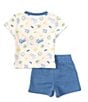 Color:Oatmeal - Image 2 - Levi's® Baby Boys 12-24 Months Short Sleeve Badges Jersey T-Shirt & Solid French Terry Shorts Set
