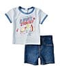 Color:Niagara - Image 1 - Levi's® Baby Boys 12-24 Months Short Sleeve Cookout T-Shirt & Denim Shorts Set
