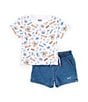 Color:Bright White - Image 1 - Levi's® Baby Boys 12-24 Months Short Sleeve Surfing Doodle Jersey T-Shirt & Solid French Terry Shorts Set