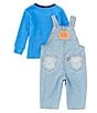 Color:Nebula - Image 2 - Levi's® Baby Boys 3-9 Months Long Sleeve Logo Jersey T-Shirt & Sleeveless Denim Overalls Set