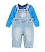 Color:Nebula - Image 3 - Levi's® Baby Boys 3-9 Months Long Sleeve Logo Jersey T-Shirt & Sleeveless Denim Overalls Set