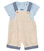 Color:Oxford - Image 1 - Levi's® Baby Boys 3-9 Months Sleeveless Gingham Linen-Blend Canvas Shortall & Short Sleeve Jersey T-Shirt Set