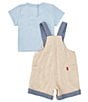 Color:Oxford - Image 2 - Levi's® Baby Boys 3-9 Months Sleeveless Gingham Linen-Blend Canvas Shortall & Short Sleeve Jersey T-Shirt Set