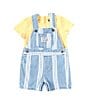 Color:Blue - Image 1 - Levi's® Baby Boys 3-9 Months Sleeveless Striped Woven Shortall & Short Sleeve Jersey T-Shirt Set