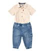 Color:Oxford - Image 1 - Levi's® Baby Boys Newborn-24 Months Short Sleeve Gingham Woven Bodysuit, Gingham Woven Shirt & Dobby Jogger Pant Set