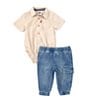Color:Oxford - Image 2 - Levi's® Baby Boys Newborn-24 Months Short Sleeve Gingham Woven Bodysuit, Gingham Woven Shirt & Dobby Jogger Pant Set