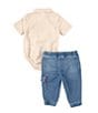 Color:Oxford - Image 3 - Levi's® Baby Boys Newborn-24 Months Short Sleeve Gingham Woven Bodysuit, Gingham Woven Shirt & Dobby Jogger Pant Set