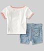 Color:White Alyssum - Image 2 - Levi's® Baby Girls 12-24 Months Short Sleeve Checkerboard Iconic Tee and Short Set