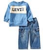 Levi's Levi's® Baby Girls Long-Sleeve Stay Loose Logo Fleece Sweatshirt & Stretch Cargo Denim Jeans Set, Color:Blue - Image 1