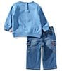 Levi's Levi's® Baby Girls Long-Sleeve Stay Loose Logo Fleece Sweatshirt & Stretch Cargo Denim Jeans Set, Color:Blue - Image 2