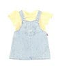 Color:Golden - Image 1 - Levi's® Baby Girls Newborn-24 Months Short Puffed Sleeve Jersey Bodysuit & Sleeveless Printed Denim Jumper Dress Set