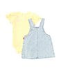 Color:Golden - Image 2 - Levi's® Baby Girls Newborn-24 Months Short Puffed Sleeve Jersey Bodysuit & Sleeveless Printed Denim Jumper Dress Set
