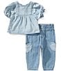 Levi's Baby Girls Short Puff Sleeve Top & Balloon Pants 2-Piece Set - Image 1