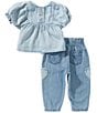 Levi's Baby Girls Short Puff Sleeve Top & Balloon Pants 2-Piece Set - Image 2