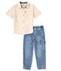 Color:Oxford - Image 1 - Levi's® Little Boys 2T-4T Short Sleeve Gingham Shirt and Jogger Pants Set