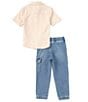 Color:Oxford - Image 2 - Levi's® Little Boys 2T-4T Short Sleeve Gingham Shirt and Jogger Pants Set