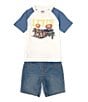 Color:Cloud D - Image 1 - Levi's® Little Boys 2T-7 Short Sleeve Bear Raglan T-Shirt & Shorts Set