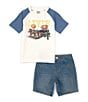 Color:Cloud D - Image 2 - Levi's® Little Boys 2T-7 Short Sleeve Bear Raglan T-Shirt & Shorts Set