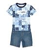 Color:Biacoronet - Image 1 - Levi's® Little Boys 2T-7 Short Sleeve Patchwork T-Shirt And Shorts Set