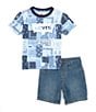 Color:Biacoronet - Image 2 - Levi's® Little Boys 2T-7 Short Sleeve Patchwork T-Shirt And Shorts Set