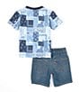 Color:Biacoronet - Image 3 - Levi's® Little Boys 2T-7 Short Sleeve Patchwork T-Shirt And Shorts Set