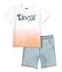 Color:Bright - Image 1 - Levi's® Little Boys 2T-7 Short Sleeve Beach Logo T-Shirt & Shorts Set