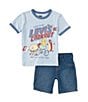 Color:Niagra - Image 1 - Levi's® Little Boys 2T-7 Short Sleeve Cookout T-Shirt and Shorts Set