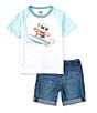 Color:Bright - Image 1 - Levi's® Little Boys 2T-7 Short Sleeve Surfing Bear Graphic T-Shirt & Shorts Set