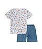 Color:Bright - Image 2 - Levi's® Little Boys 2T-7 Short Sleeve Surfing Doodle Printed T-Shirt & Shorts Set