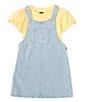 Color:Golden Haze - Image 1 - Little Girls 2T-6X Short Puff Sleeve Jersey Knit Top & Allover Floral Print Skirtall Set