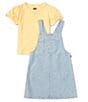 Color:Golden Haze - Image 2 - Little Girls 2T-6X Short Puff Sleeve Jersey Knit Top & Allover Floral Print Skirtall Set