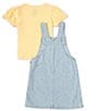 Color:Golden Haze - Image 3 - Little Girls 2T-6X Short Puff Sleeve Jersey Knit Top & Allover Floral Print Skirtall Set