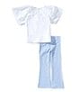 Levi's Levi's® Little Girls Flutter-Sleeve Logo Top & Flare-Leg Leggings Set, Color:Natural - Image 2